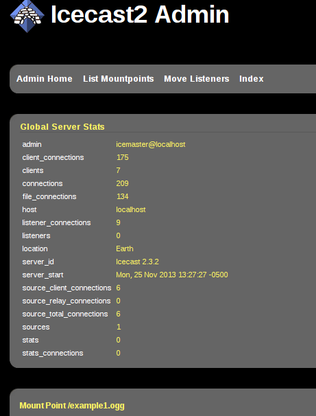 Icecast2 web-based admin interface